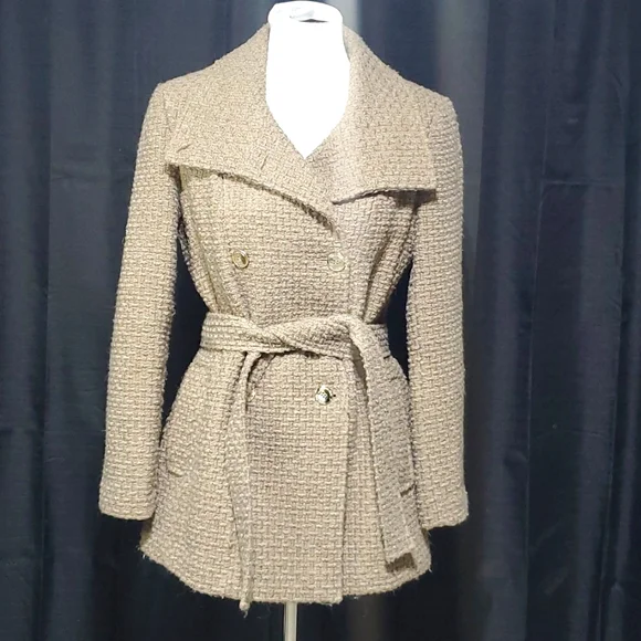 CK wool blend textured belted peacoat - Picture 1 of 9